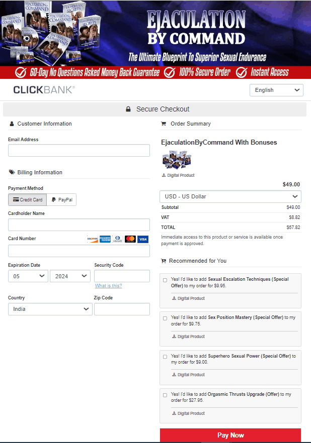 Ejaculation By Command Checkout Page